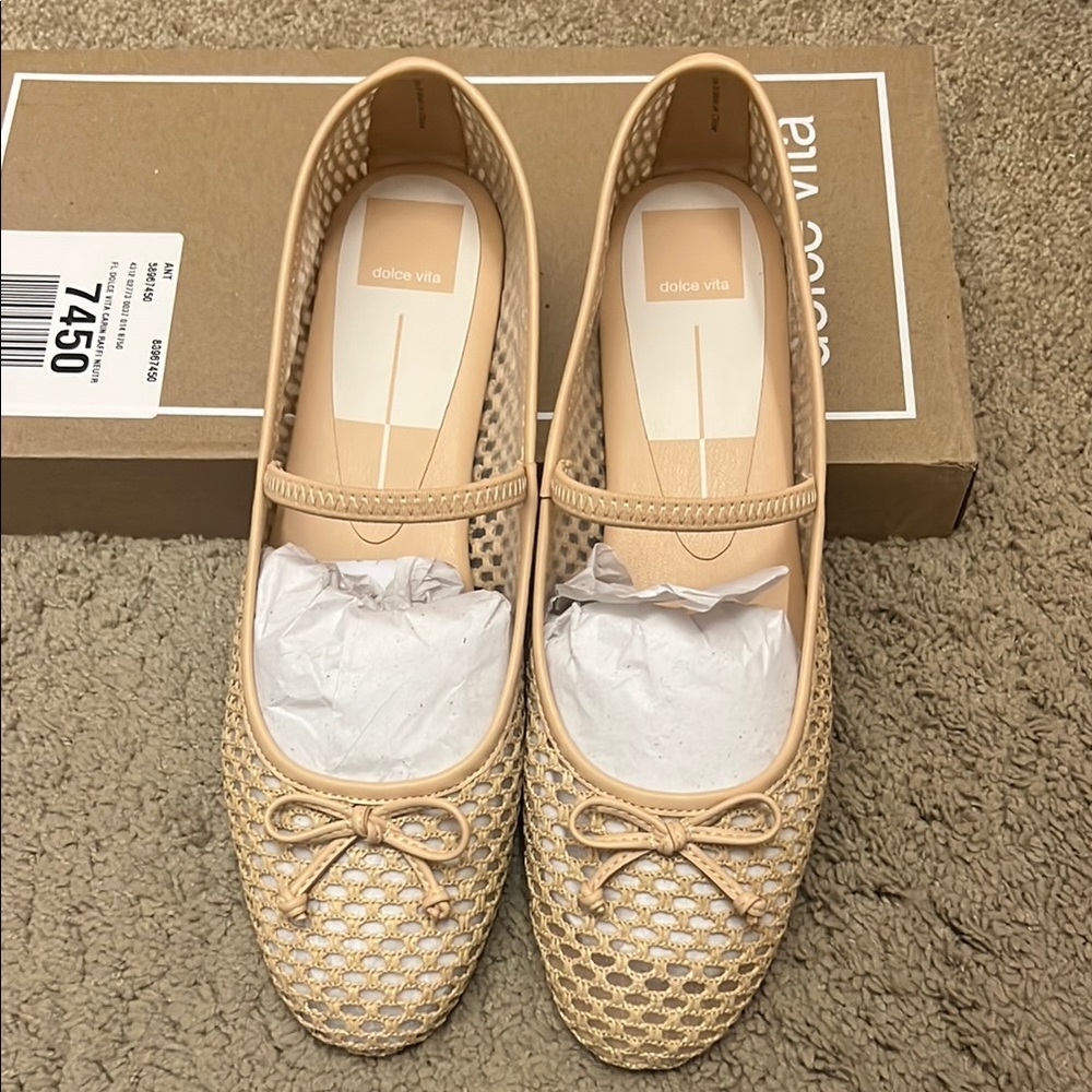 Dolce Vita Beige Woven Mary Jane Flats - Picture 5 of 7